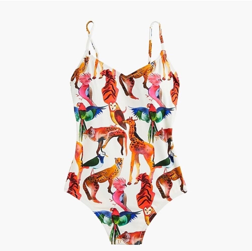 J. Crew Ratti Animal Ballet Print Scoop Neck One Piece Swimsuit Size 8